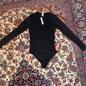 Victoria's Secret Black Long Sleeve V-Neck Bodysuit
